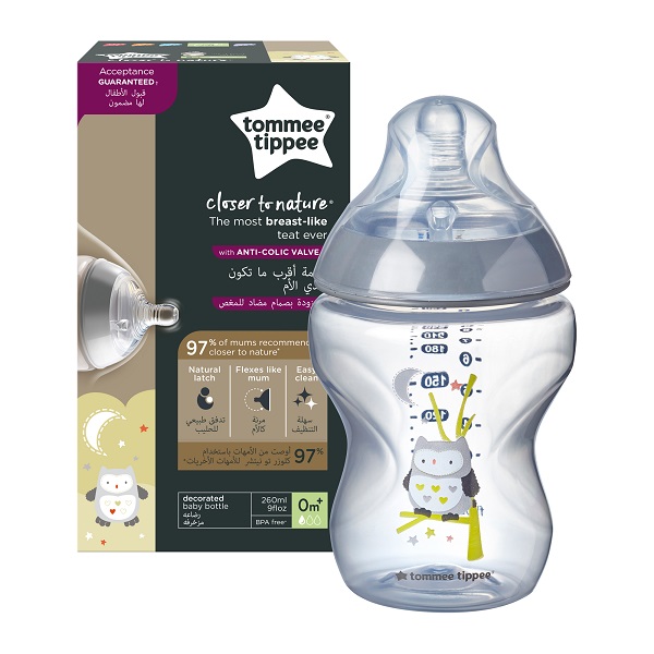 Tommee Tippee Closer to Nature Baby Bottle (3m+) - Ollie the Owl 260ml