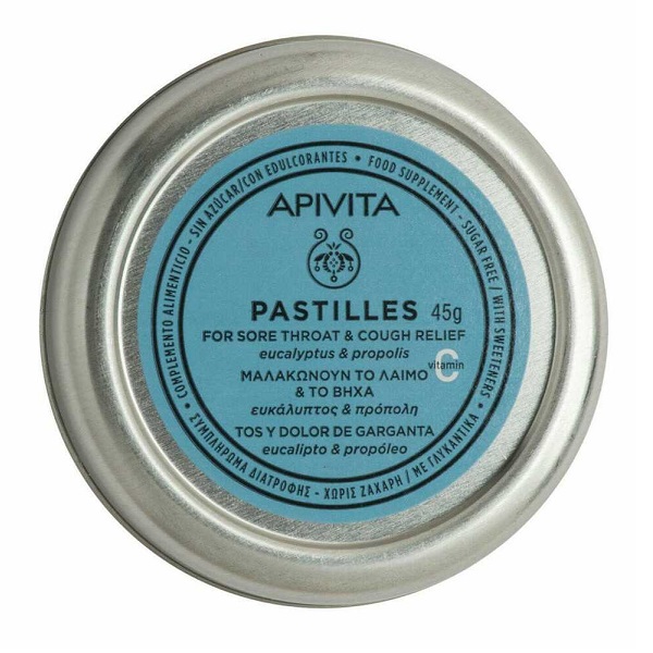 Apivita Eucalyptus & Propolis Pastilles for Sore Throat & Cough Relief 45gr
