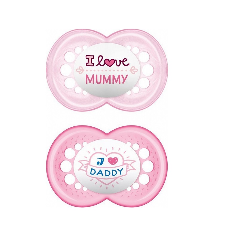 A202 MAM Style Soother Twin Pack I  Love Mummy/Daddy 0m+ Choice of Designs 
