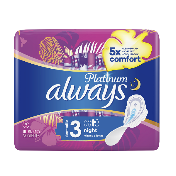 Always Platinum Night (Size 3) Sanitary Pads with Wings 6pcs