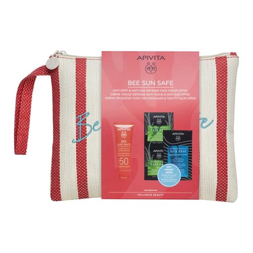 Apivita Bee Sun Safe Anti-Spot & Anti-Age Defense Face Cream SPF50 + Gift Express Face Mask Aloe & Hair Mask Moisturizing