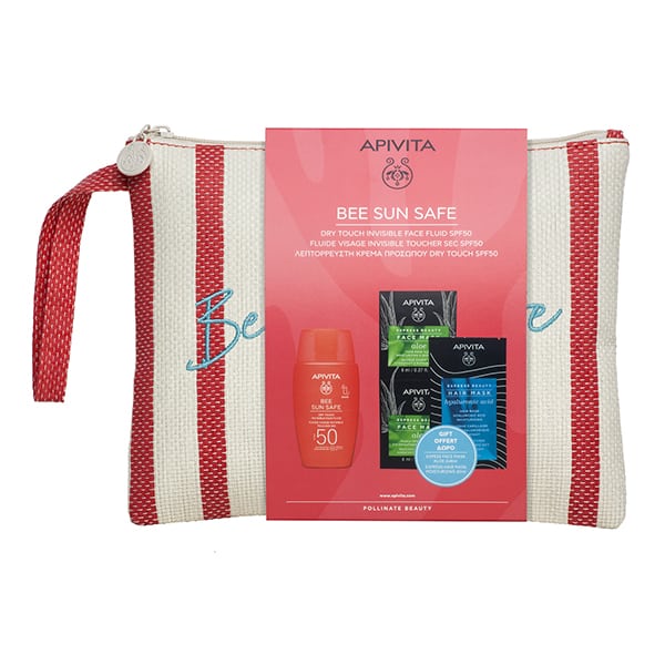 Apivita Bee Sun Safe Dry Touch Invisible Face Fluid SPF50 + Gift Express Face Mask Aloe & Hair Mask Moisturizing
