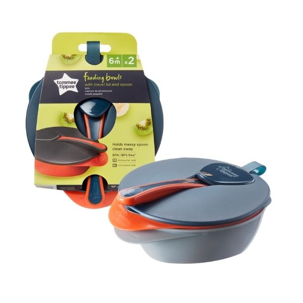 Tommee Tippee Feeding Bowls with Travel Lid & Spoon 6m+ 2pcs