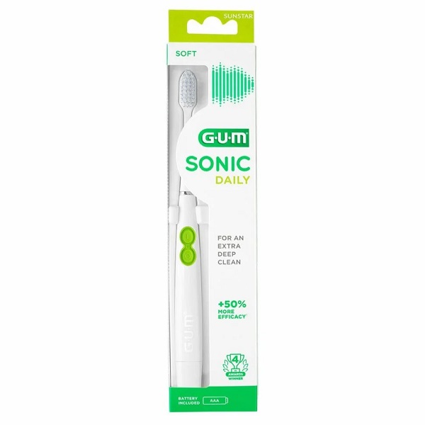 GUM Sonic Daily Battery Powered Electric Toothbrush 4100 White