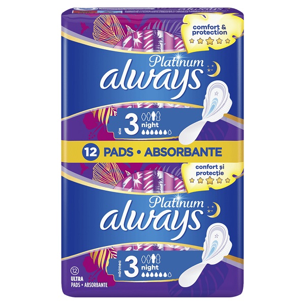 ALWAYS Platinum Ultra Night Size 3 Sanitary Napkins with Wings 12 pcs