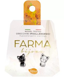 Farma Bijoux Hypoallergenic Black-White Cat Earrings 10mm