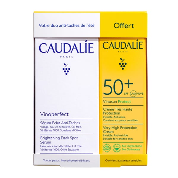Caudalie Set Vinoperfect Anti-Blemish Face Serum 30ml & Vinosun Protect Sunscreen Face Cream SPF50+ 25ml