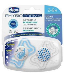 Chicco Physio Light Silicone Night Pacifier Blue 2-6M 2pcs