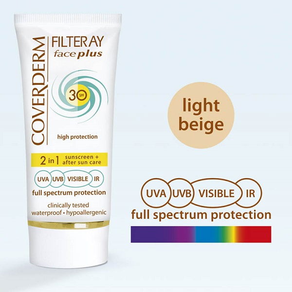 Coverderm Filteray Face Plus 2 In 1 Tinted Light Beige Oily/Acneic Skin SPF30 50ml