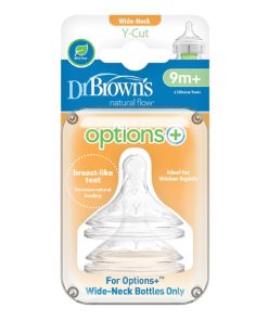 Dr. Brown's Options+ Wide Neck Y-Cut Silicone Nipples for Baby Bottles 9m+ 2pcs