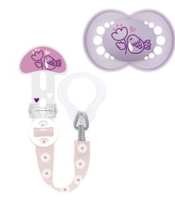 MAM Set 319SG Original Pacifier (6-16m) & Clip it! Lila