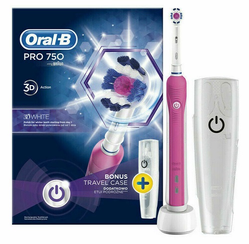 onvoorwaardelijk Scenario teksten Oral-B Pro 750 Pink Electric Rechargeable Toothbrush & Bonus Travel Case |  Foto Pharmacy